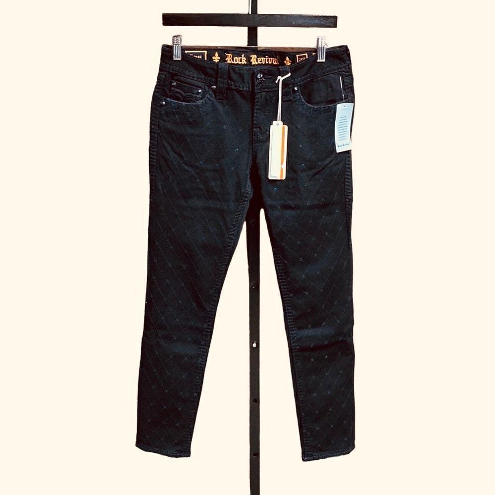 Rock Revival Greer Skinny Black Sequin Jeans Size 28 NWT